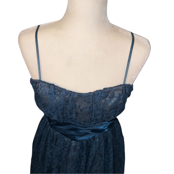 Trixxi Blue Lace Overlay Dress Satin Wrap Bow Belted Y2K Fairy Flirty Cute - Picture 9 of 13